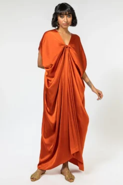 Stephany Burnt Orange Front Knot Maxi Dress