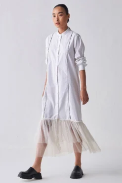 Three White Gathered Hem Shirt Dress 8 Three White Gathered Hem Shirt Dress -Inca Clothing Shop 18223td1 3