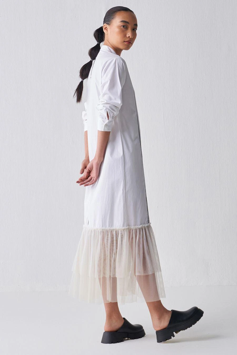 Three White Gathered Hem Shirt Dress 4 Three White Gathered Hem Shirt Dress - Image 4