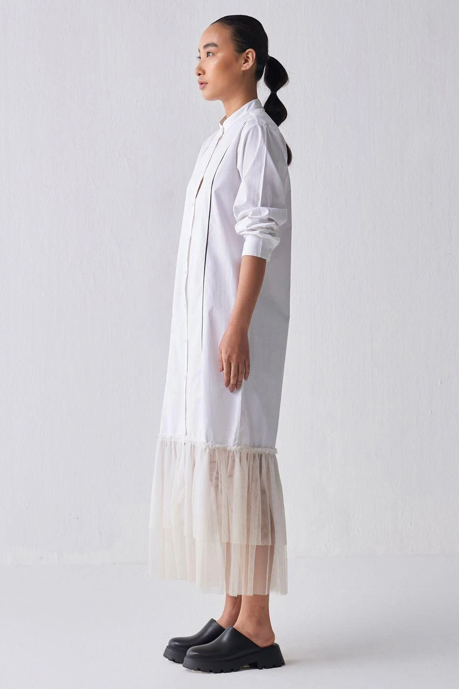 Three White Gathered Hem Shirt Dress 5 Three White Gathered Hem Shirt Dress - Image 5
