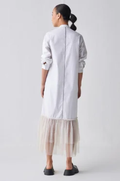 Three White Gathered Hem Shirt Dress 11 Three White Gathered Hem Shirt Dress -Inca Clothing Shop 18223td1 6
