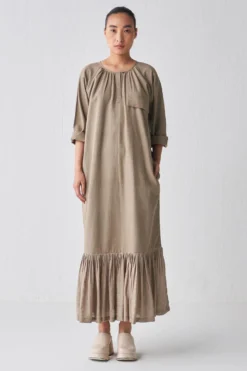 Three Sage Gathered Hem Shirt Dress