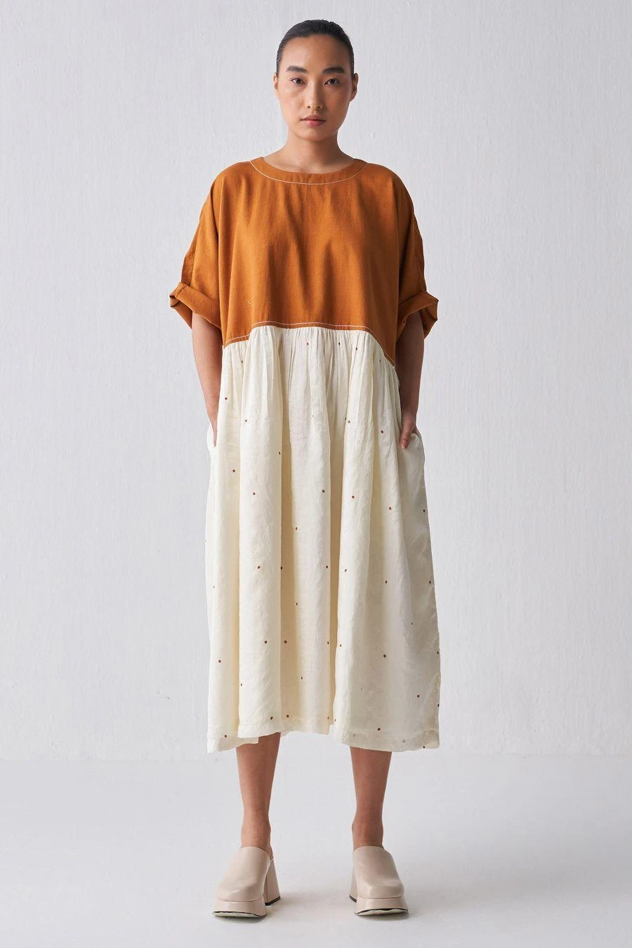 Three Rust & Ivory Gathered Dress 1 Three Rust & Ivory Gathered Dress