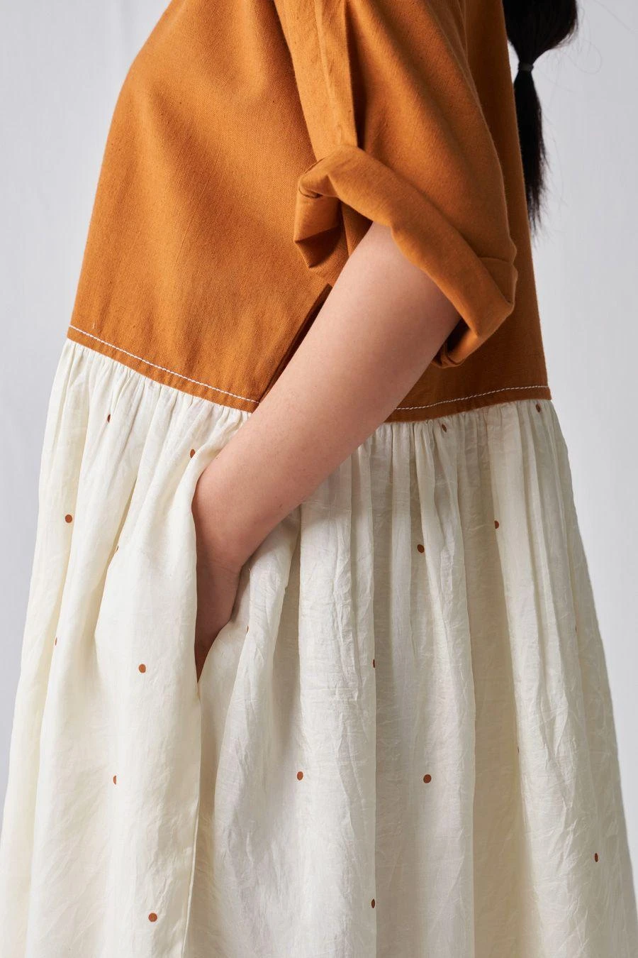 Three Rust & Ivory Gathered Dress 3 Three Rust & Ivory Gathered Dress - Image 3