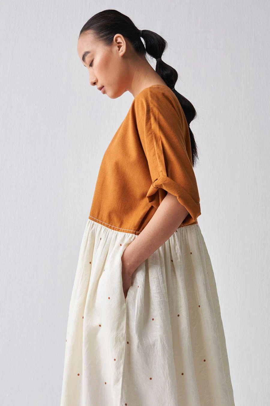 Three Rust & Ivory Gathered Dress 4 Three Rust & Ivory Gathered Dress - Image 4