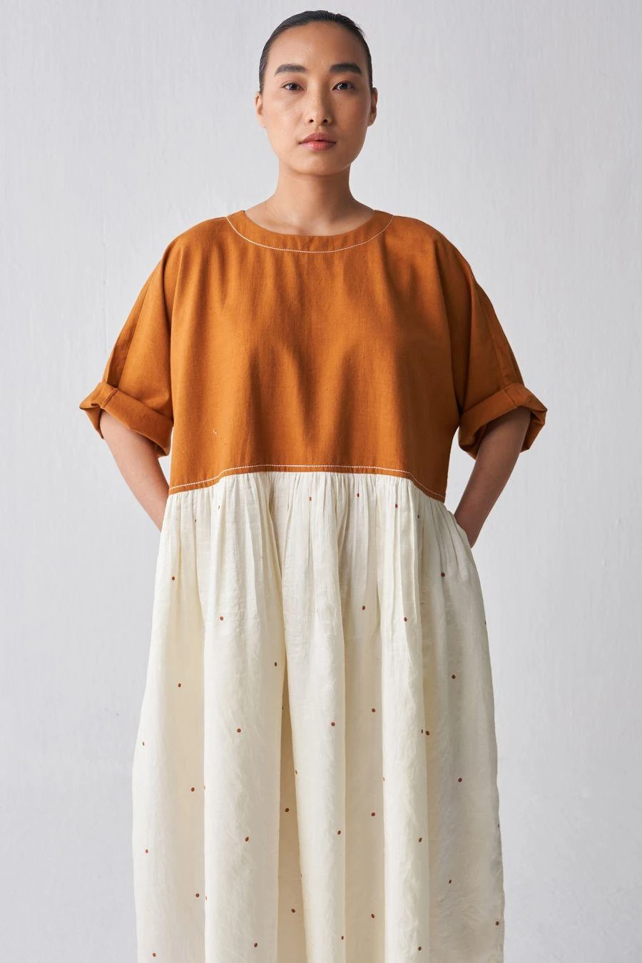 Three Rust & Ivory Gathered Dress 5 Three Rust & Ivory Gathered Dress - Image 5