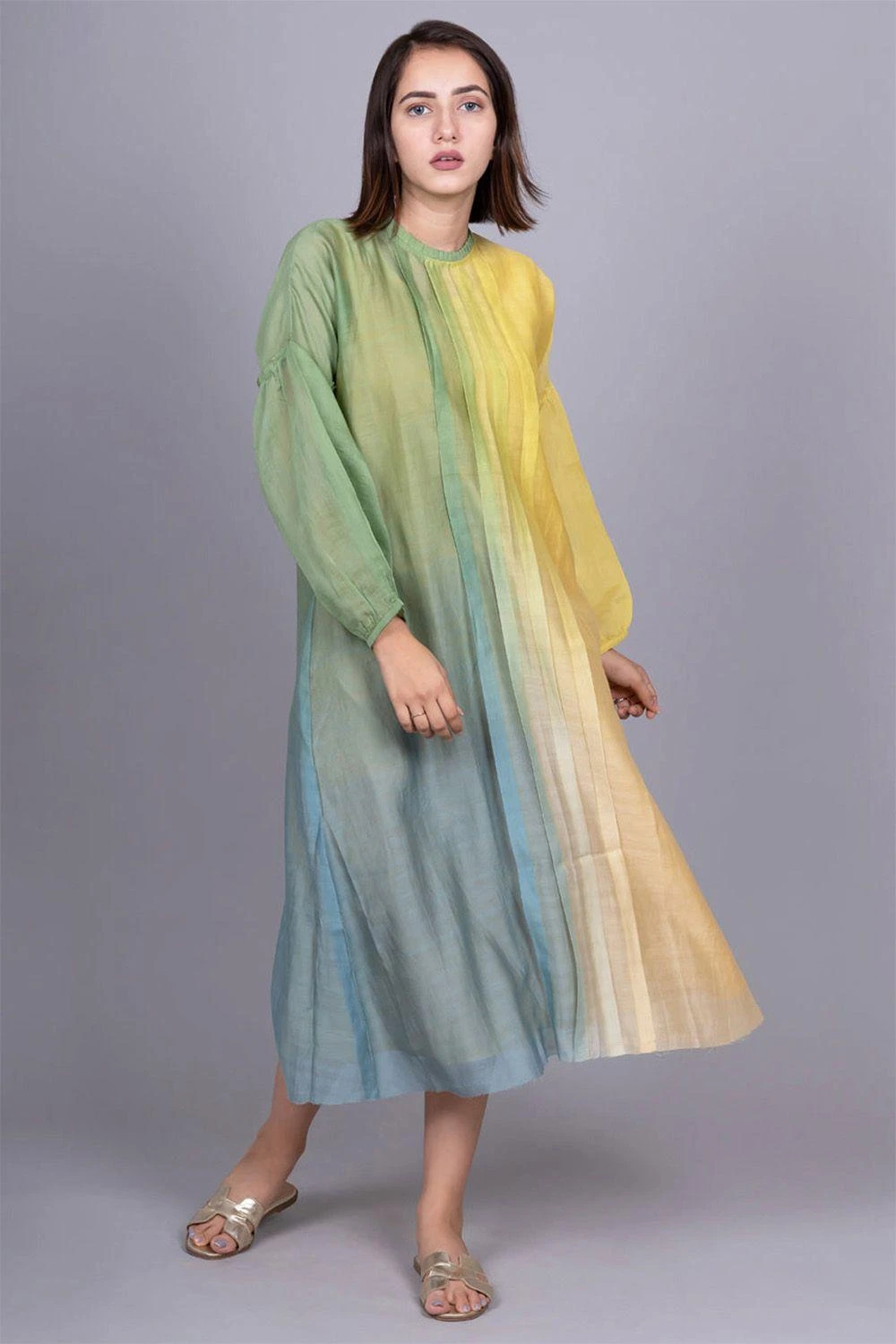 Meghna Panchmatia Green Ombre Pleated Dress 1 Meghna Panchmatia Green Ombre Pleated Dress