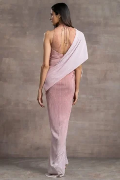 Tarun Tahiliani Pink Draped Dress With Corseted Bodice -Inca Clothing Shop 187tt13 3 1