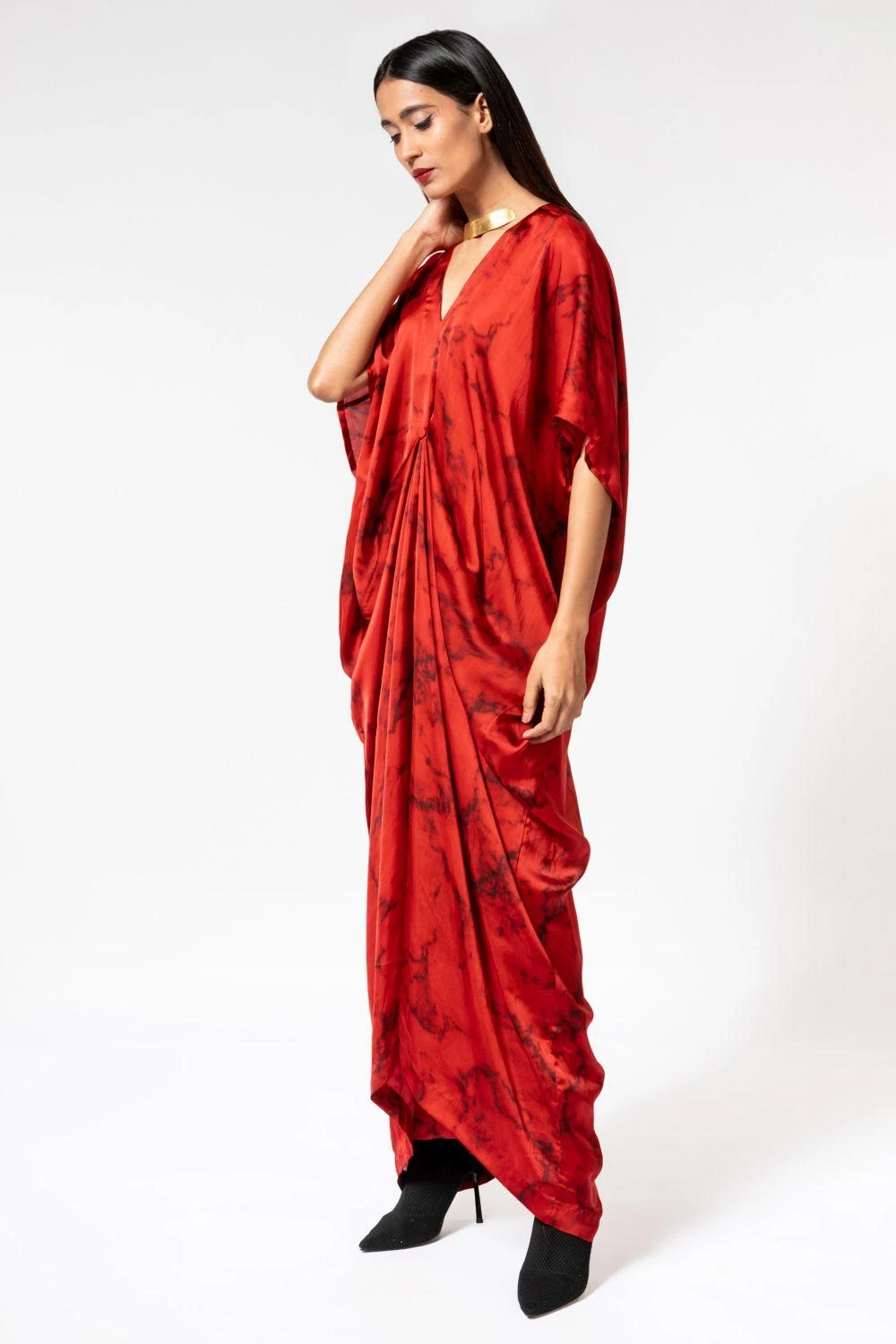 Inca Marble Red Drape Dress 2 Inca Marble Red Drape Dress - Image 2