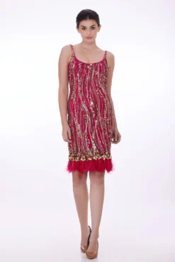 Dilnaz Roseate Pink Sequin Adorned Flapper Dress