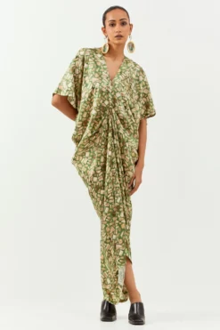 Inca Green Terrazzo Draped Dress