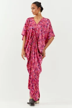 Inca Pink Houndsooth Draped Dress