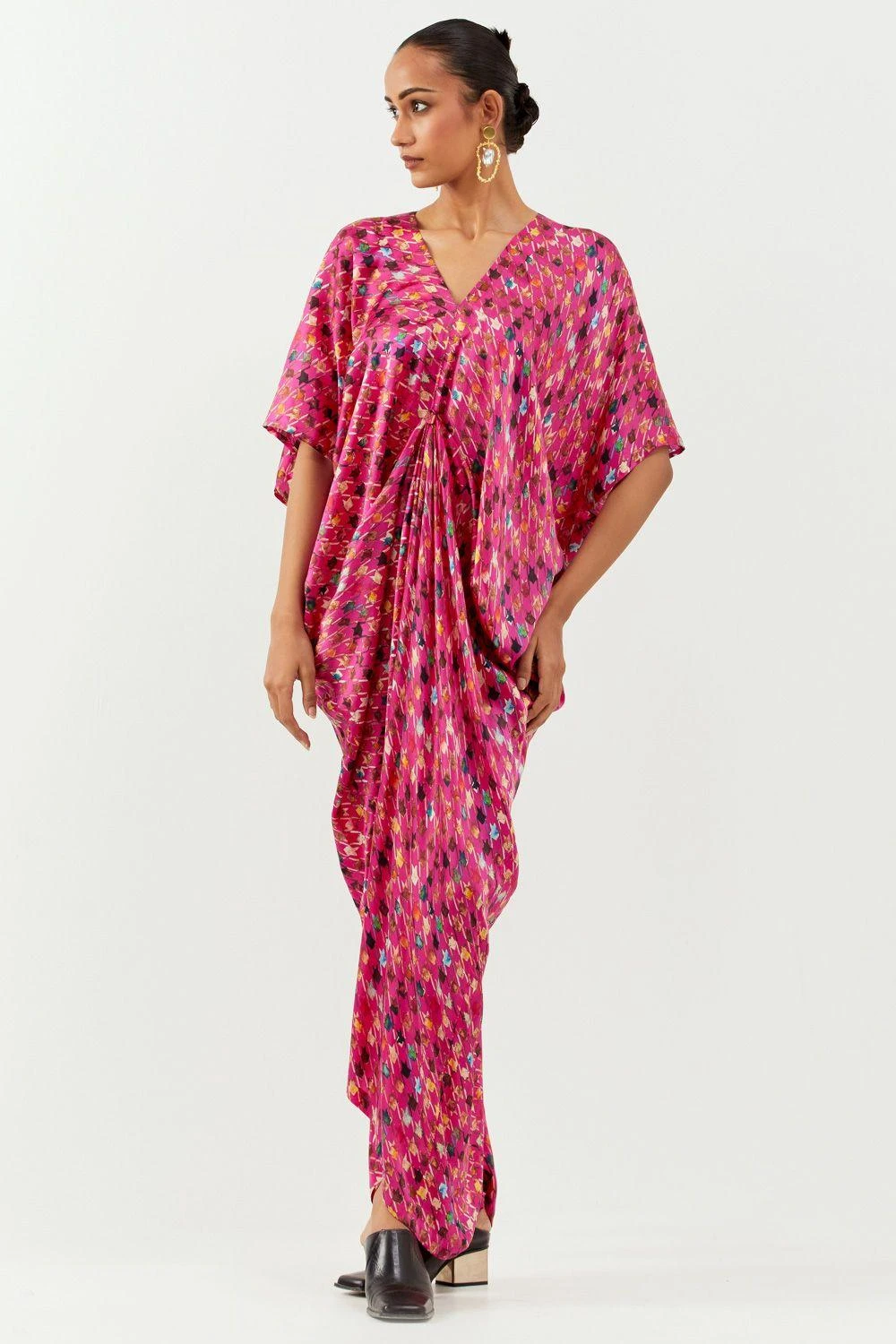 Inca Pink Houndsooth Draped Dress 1 Inca Pink Houndsooth Draped Dress