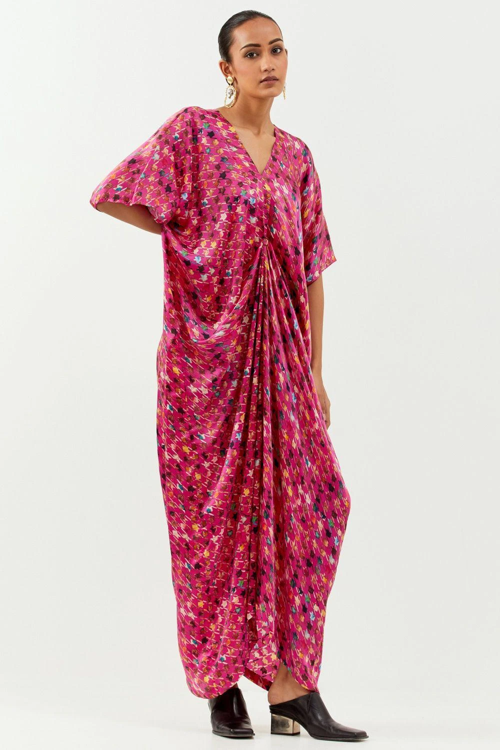 Inca Pink Houndsooth Draped Dress 2 Inca Pink Houndsooth Draped Dress - Image 2