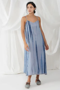 YAVI Blue Shibori Dyed Slip Dress