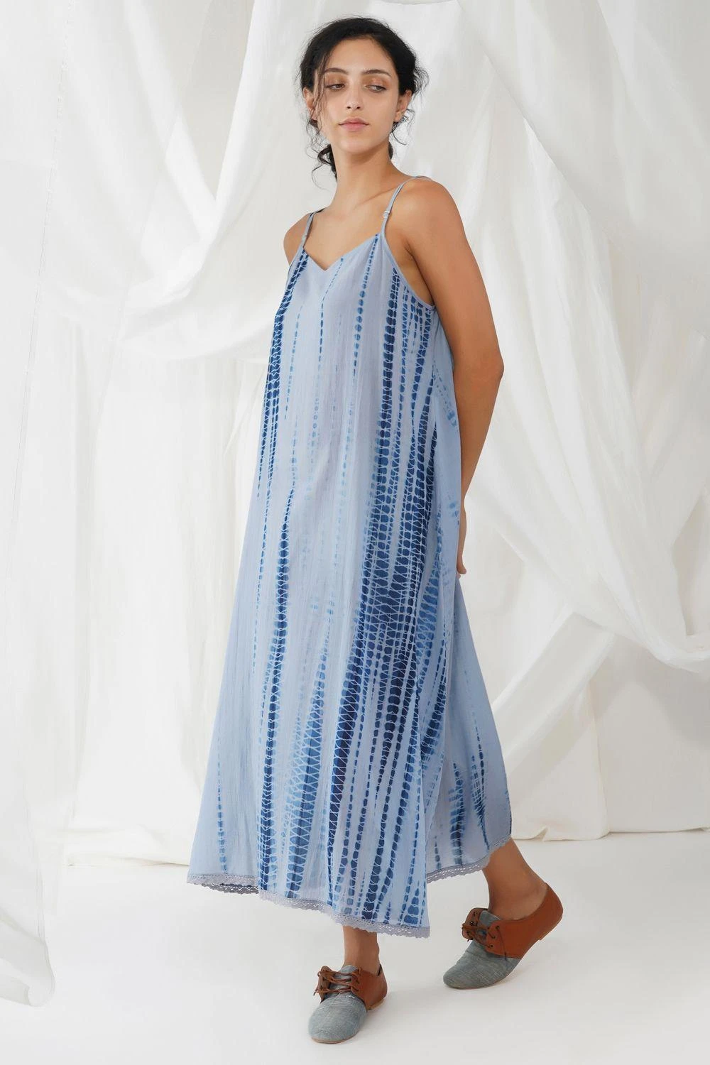 YAVI Blue Shibori Dyed Slip Dress 2 YAVI Blue Shibori Dyed Slip Dress - Image 2