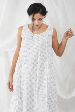YAVI Polka Dot Printed Cotton Slip Dress