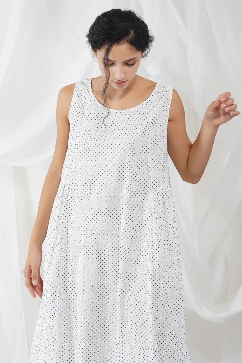 YAVI Polka Dot Printed Cotton Slip Dress 1 YAVI Polka Dot Printed Cotton Slip Dress