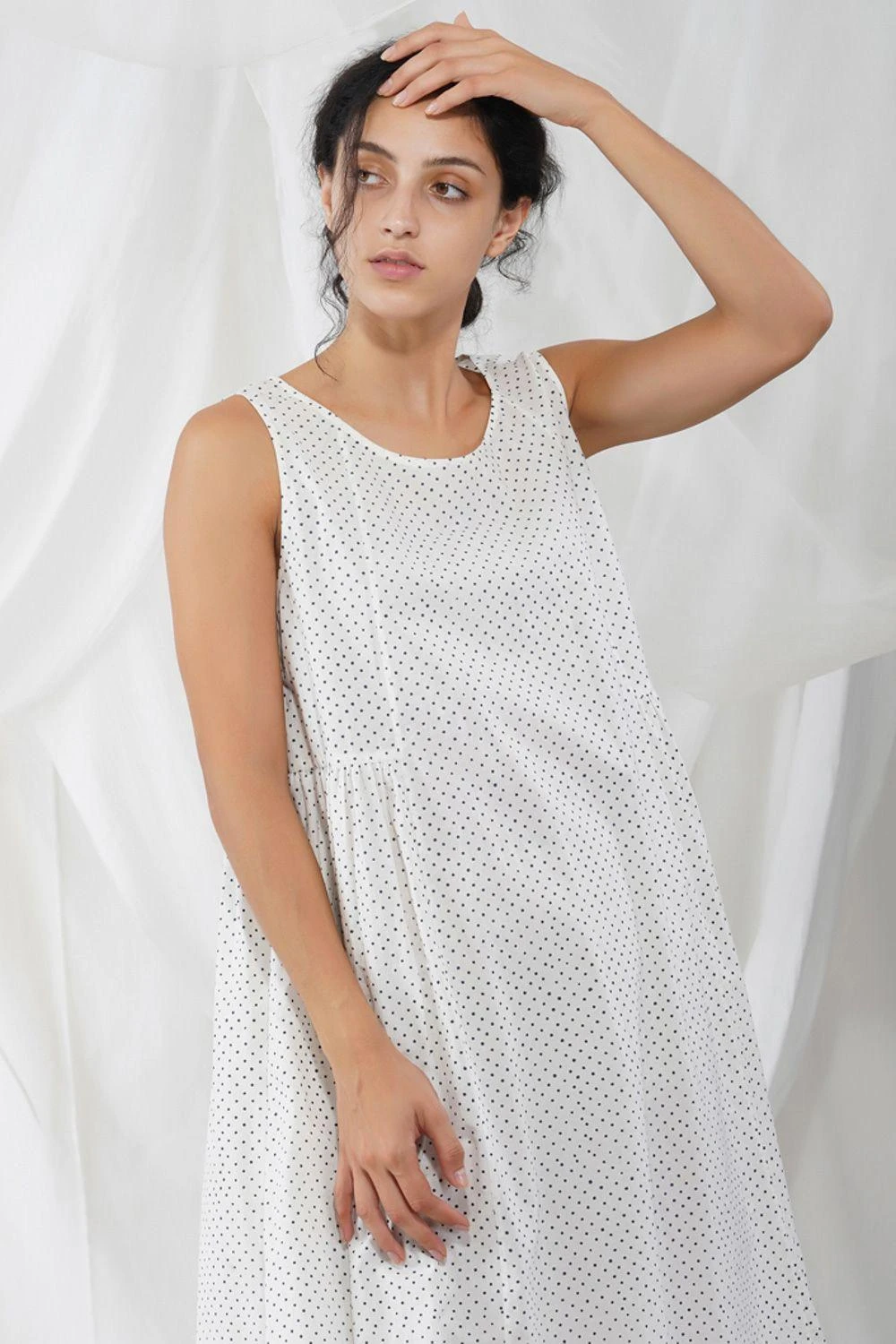 YAVI Polka Dot Printed Cotton Slip Dress 2 YAVI Polka Dot Printed Cotton Slip Dress - Image 2