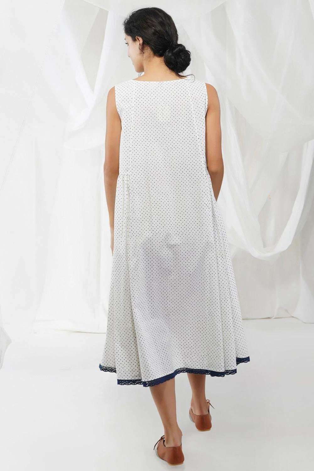 YAVI Polka Dot Printed Cotton Slip Dress 3 YAVI Polka Dot Printed Cotton Slip Dress - Image 3