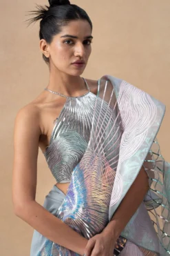 Amit Aggarwal Blush Grey Draped Dress & Cape Set -Inca Clothing Shop 19723aa3 4