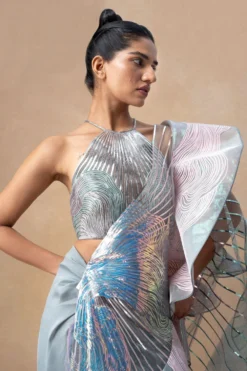 Amit Aggarwal Blush Grey Draped Dress & Cape Set -Inca Clothing Shop 19723aa3 5