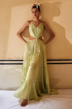 Punit Balana Mint Resham Work Tiered Dress