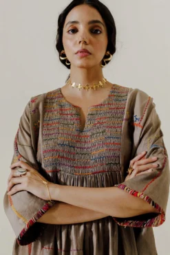 Sunira Designs Brown Mool Dress With Kimono Style Sleeves -Inca Clothing Shop 197sun10 4