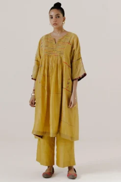 Sunira Designs Yellow Mool Dress With Kimono Style Sleeves