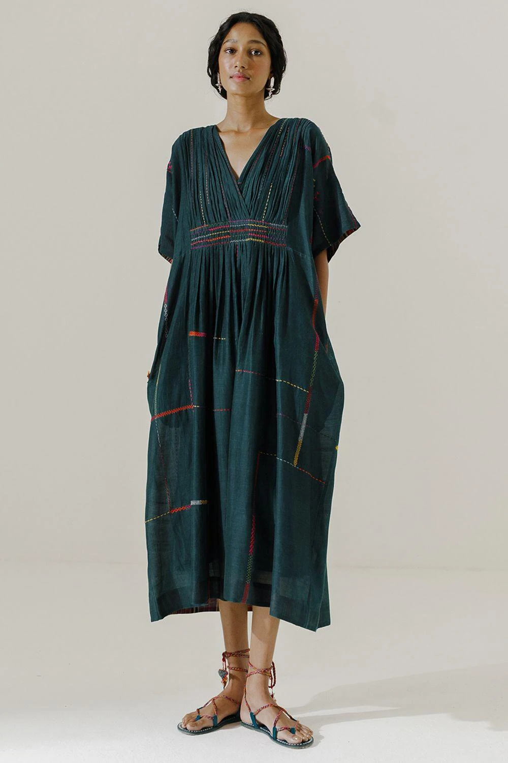 Sunira Designs Green Mool Kaftan Midi Dress 1 Sunira Designs Green Mool Kaftan Midi Dress