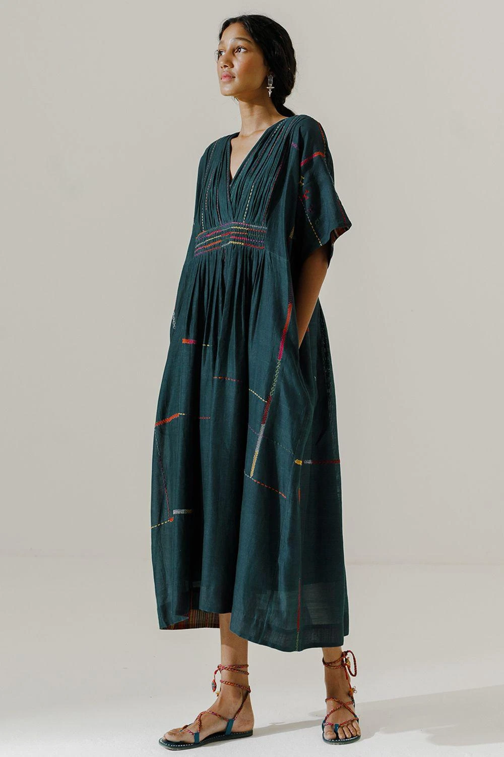 Sunira Designs Green Mool Kaftan Midi Dress 2 Sunira Designs Green Mool Kaftan Midi Dress - Image 2