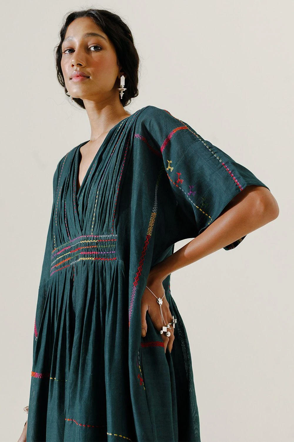 Sunira Designs Green Mool Kaftan Midi Dress 4 Sunira Designs Green Mool Kaftan Midi Dress - Image 4