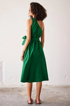 Khara Kapas Dark Green Poplin One Shoulder Dress -Inca Clothing Shop 19923kk15 6