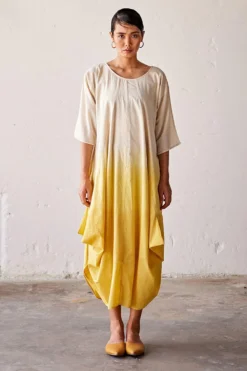 Khara Kapas Yellow Dip Dyed Dress