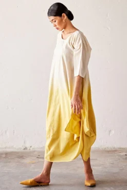 Khara Kapas Yellow Dip Dyed Dress -Inca Clothing Shop 19923kk26 3
