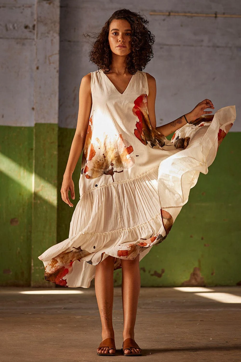 Khara Kapas Off White Printed Tiered Dress 2 Khara Kapas Off White Printed Tiered Dress - Image 2