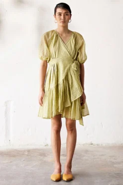 Khara Kapas Pear Green Cotton Wrap Dress