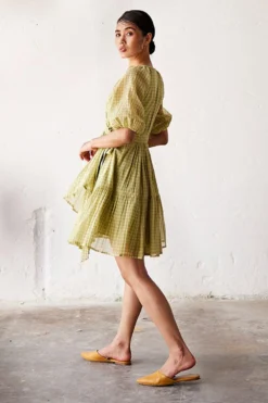 Khara Kapas Pear Green Cotton Wrap Dress -Inca Clothing Shop 19923kk4 4