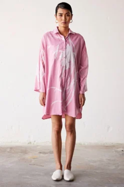 Khara Kapas Pale Pink Floral Shirt Dress