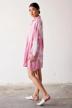Khara Kapas Pale Pink Floral Shirt Dress -Inca Clothing Shop 19923kk43 3