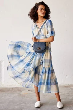 Khara Kapas Blue Checkered Wrap Dress -Inca Clothing Shop 19923kk50 5