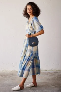 Khara Kapas Blue Checkered Wrap Dress -Inca Clothing Shop 19923kk50 6