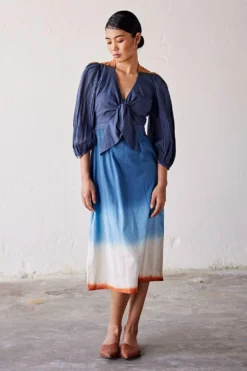 Khara Kapas Blue Dip Dyed Ombre Dress -Inca Clothing Shop 19923kk53 3