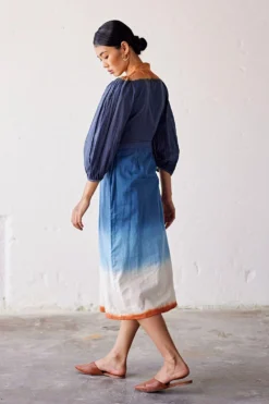 Khara Kapas Blue Dip Dyed Ombre Dress -Inca Clothing Shop 19923kk53 4