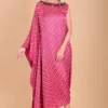 Fuchsia Pink One Shoulder Bandhni Kaftan Dress