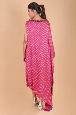 Fuchsia Pink One Shoulder Bandhni Kaftan Dress -Inca Clothing Shop 1slknot1 5