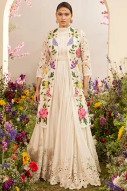 Chandrima Ivory Ruched And Cutwork Maxi Dress