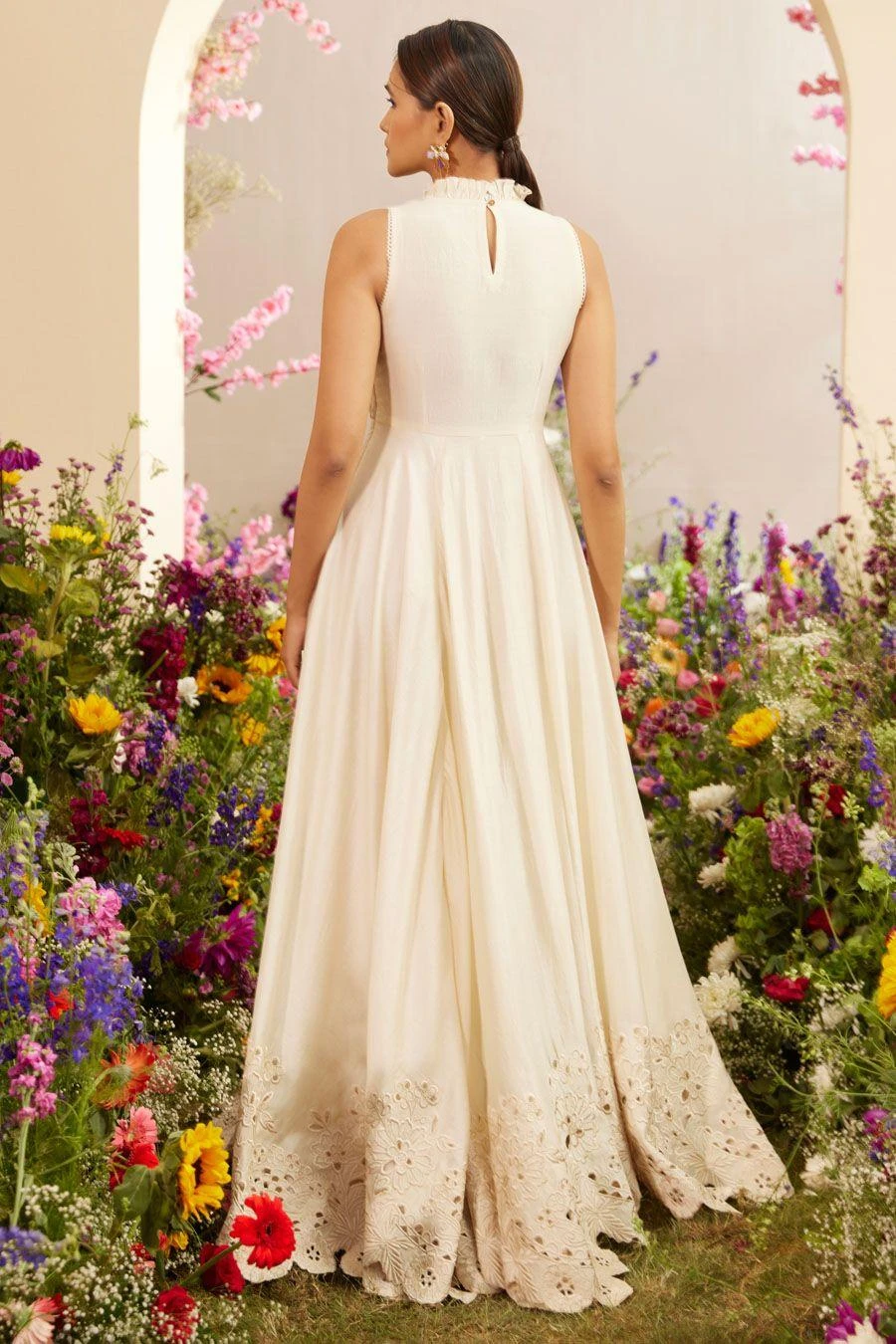 Chandrima Ivory Ruched And Cutwork Maxi Dress 4 Chandrima Ivory Ruched And Cutwork Maxi Dress - Image 4