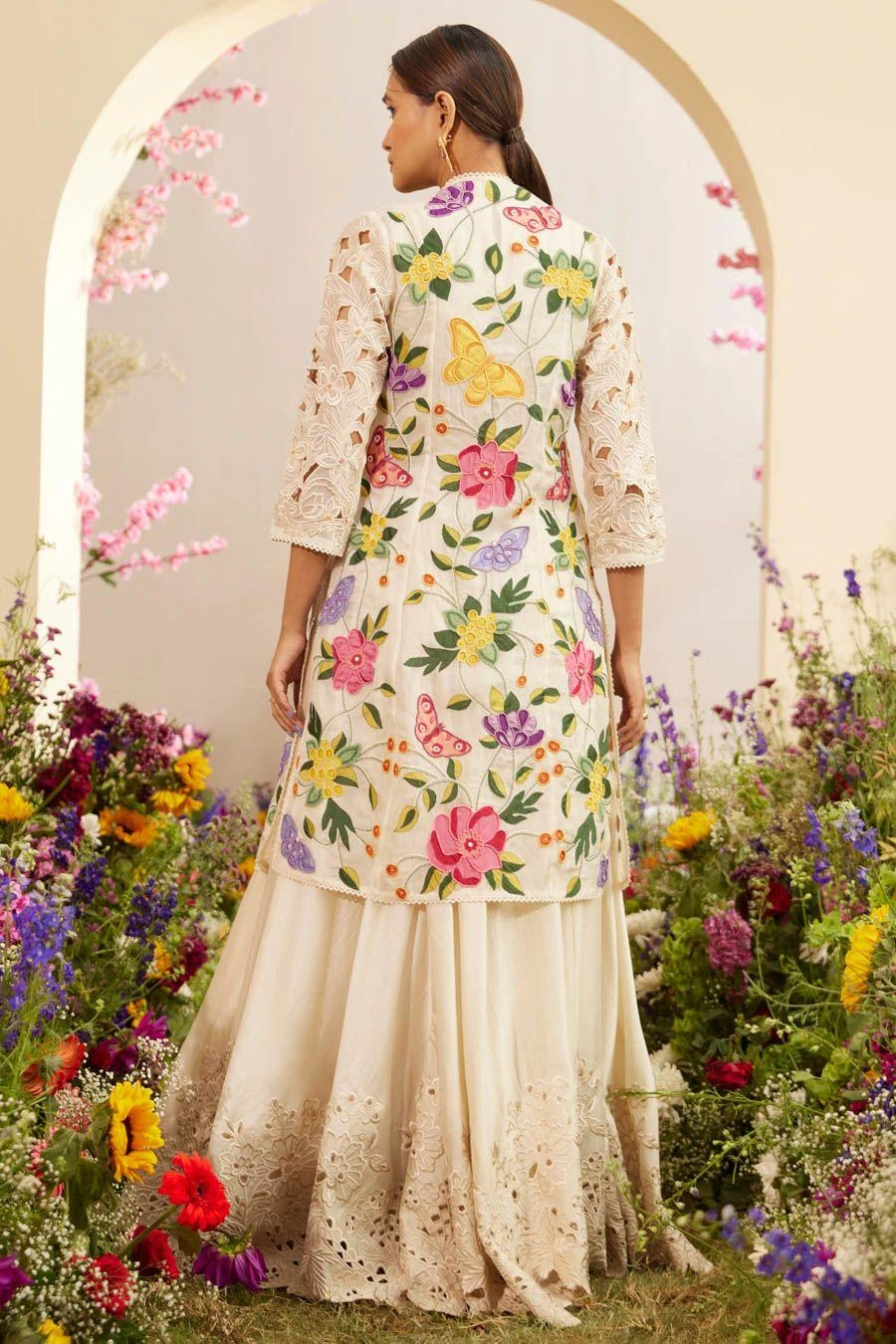 Chandrima Ivory Ruched And Cutwork Maxi Dress 5 Chandrima Ivory Ruched And Cutwork Maxi Dress - Image 5