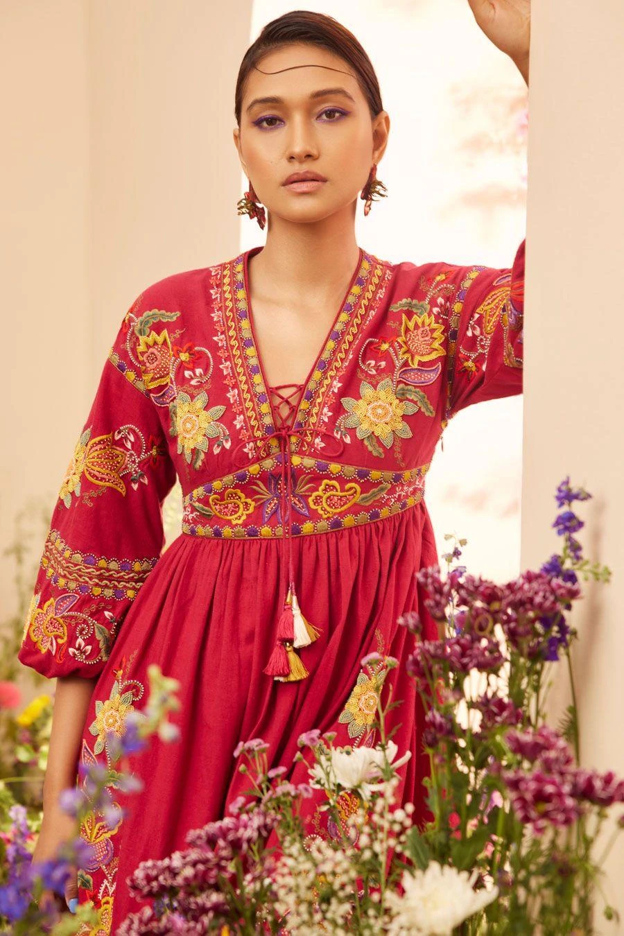 Chandrima Fuchsia Threadwork Midi Dress 2 Chandrima Fuchsia Threadwork Midi Dress - Image 2